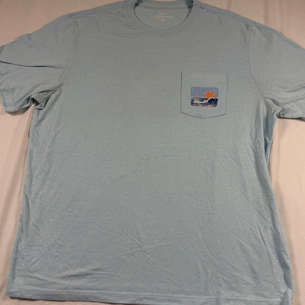 Vineyard Vines Mens XL Light Blue Wave Sun Graphic Pocket T-Shirt Heathered Tee